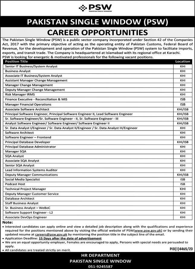 Pakistan-Single-Window-PSW-Jobs-2024 Apply-Now